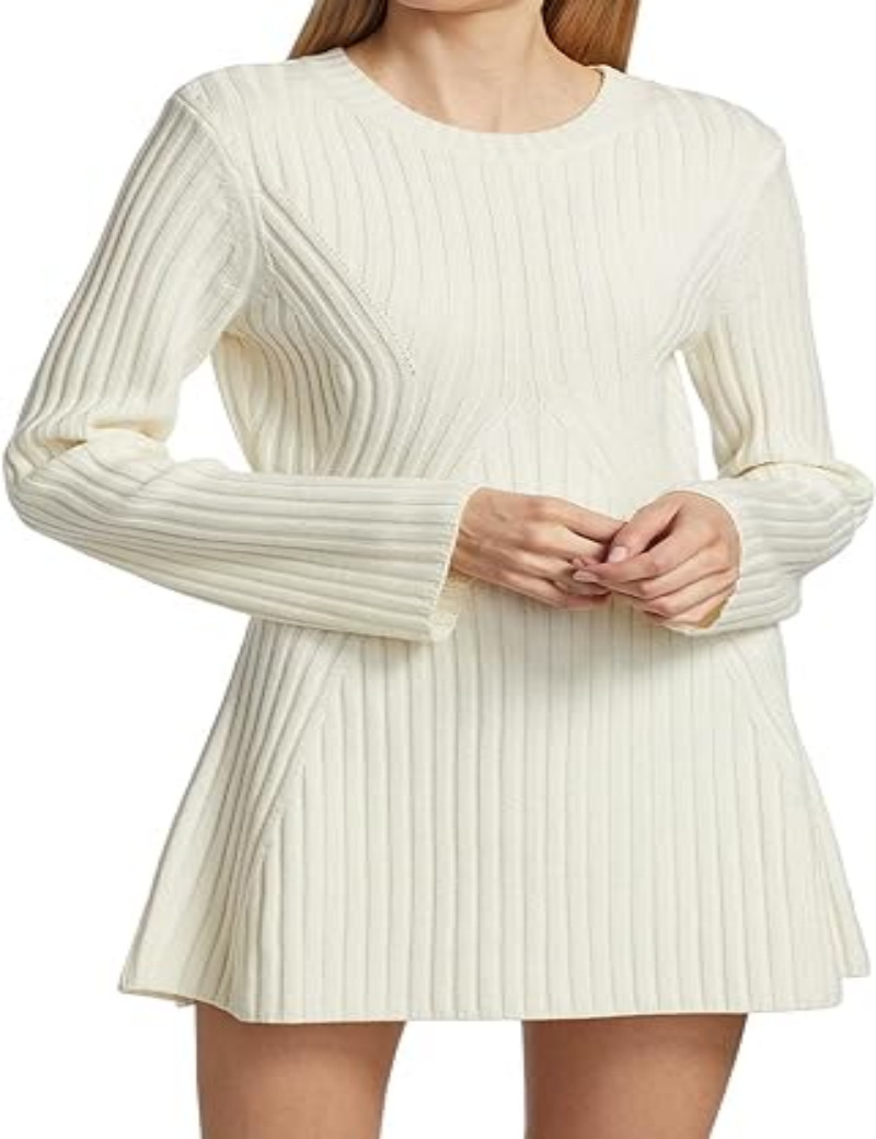2023 autumn and winter new long-sleeved knitted dress European and American solid color casual sweater dress cross-border Women's sweater dress
