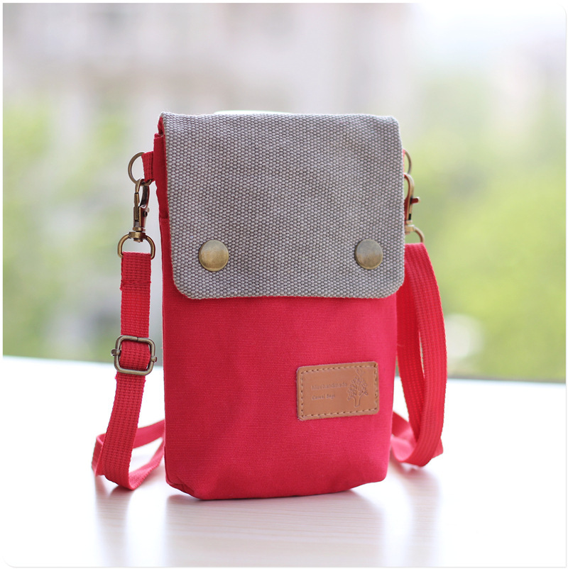 Solid color canvas 3-layer crossbody mobile phone bag simple fabric women's bag wholesale fashion satchel wallet