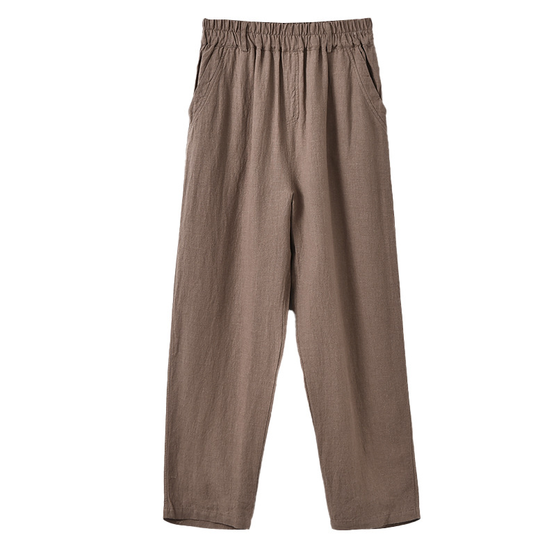 Cotton and Linen Women's 2023 Spring and Summer New High Waist Slimming Casual Pants Women's Solid Color Ramie Carrot Pants Retro Pants for Women