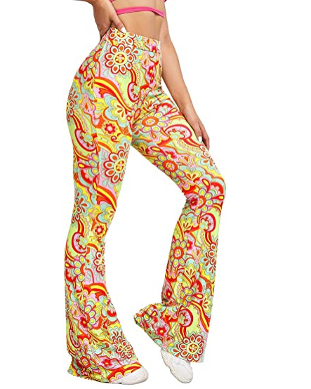 2022 AliExpress European and American women's floral printed elastic high waist flare pants