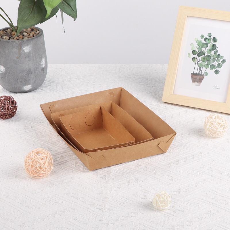 Kraft paper disposable film Boat box oil-proof hot dog picnic box fried food mutton string packing box open box