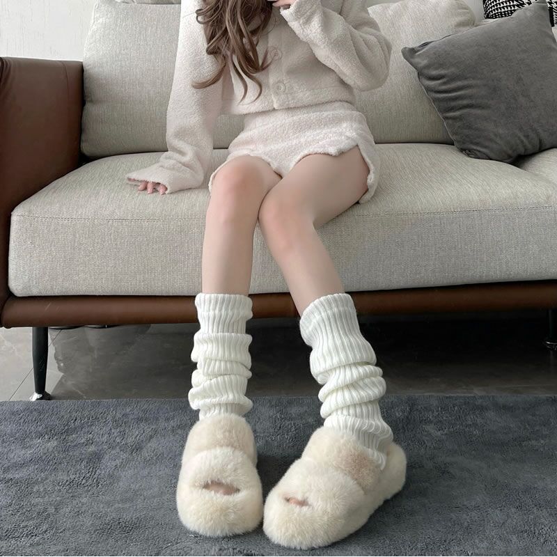 日系jk少女小腿襪ins辣妹防寒百搭腿套秋冬保暖豎條針織堆堆襪套