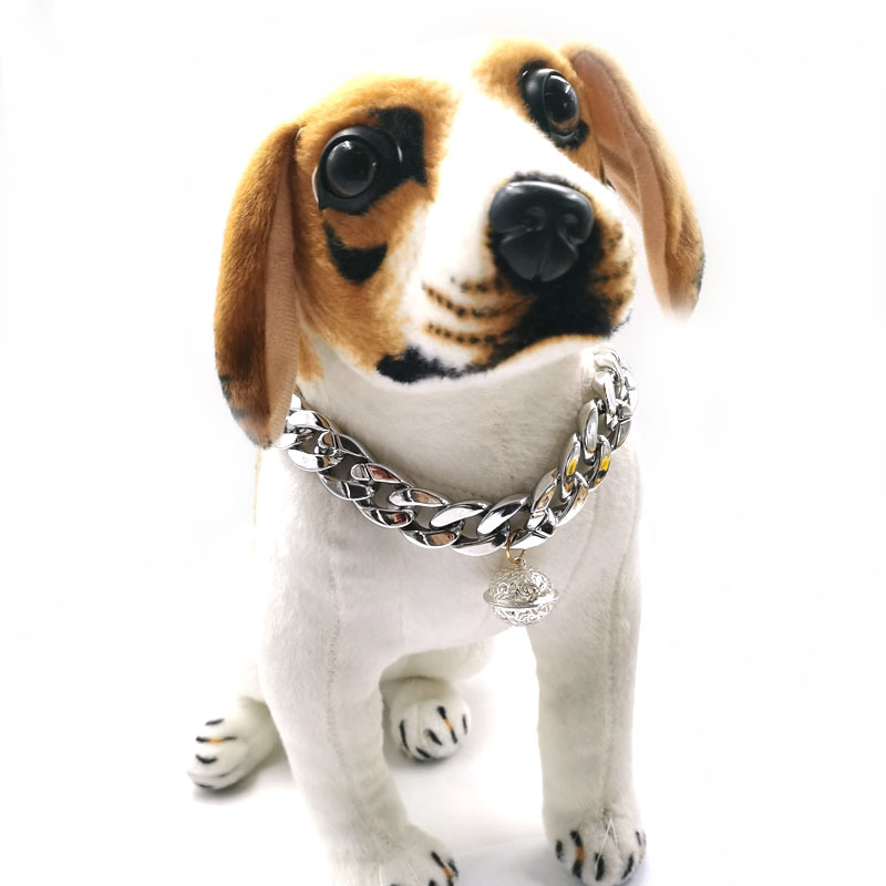 Factory wholesale pet gold necklace cat bell big dog collar Chai dog Koji Teddy Fadou big gold chain jewelry