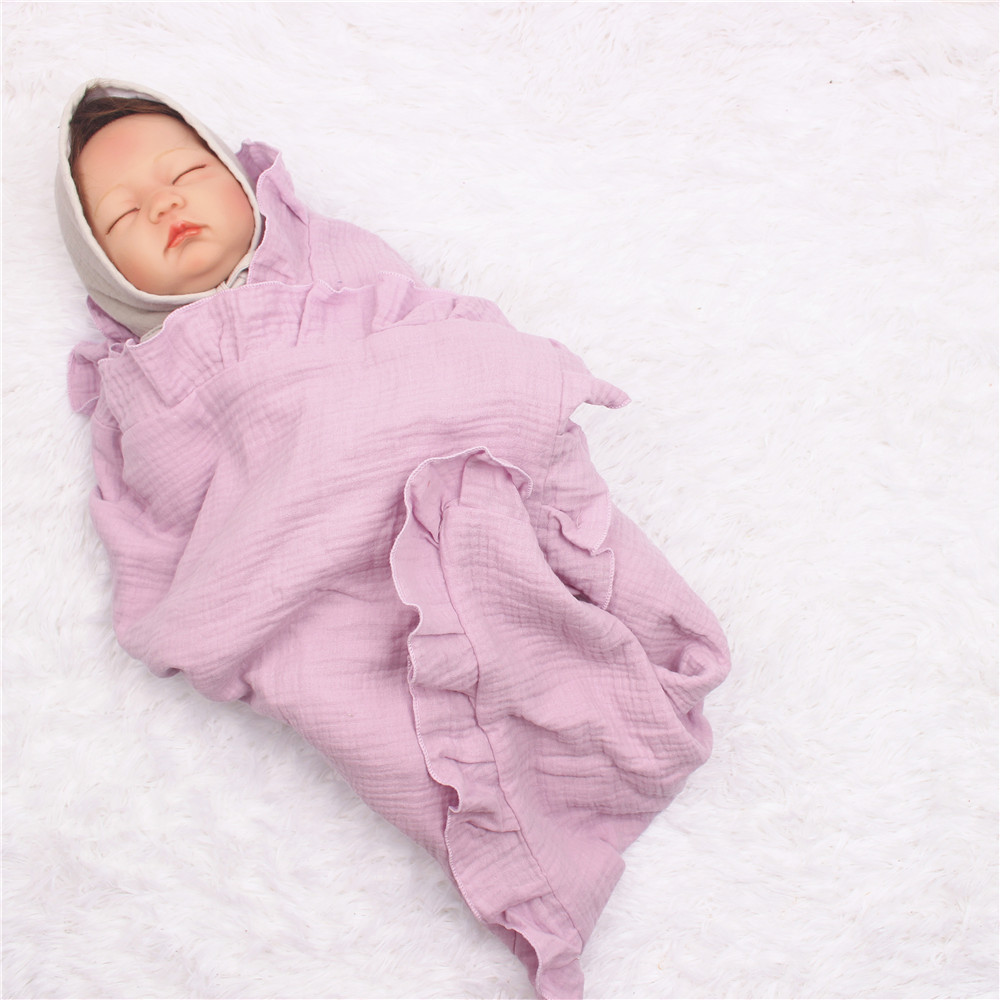 欧美新款儿童木耳边毯子muslin棉纱布包巾襁褓婴儿抱被盖毯