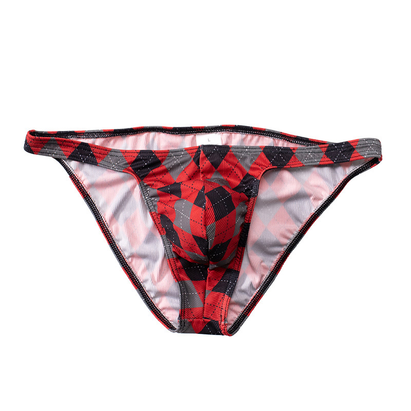 New Men's Plaid Thin Rib Ice Silk Quick-drying Briefs Young People Skin-friendly Sexy Boys Low-waisted Men