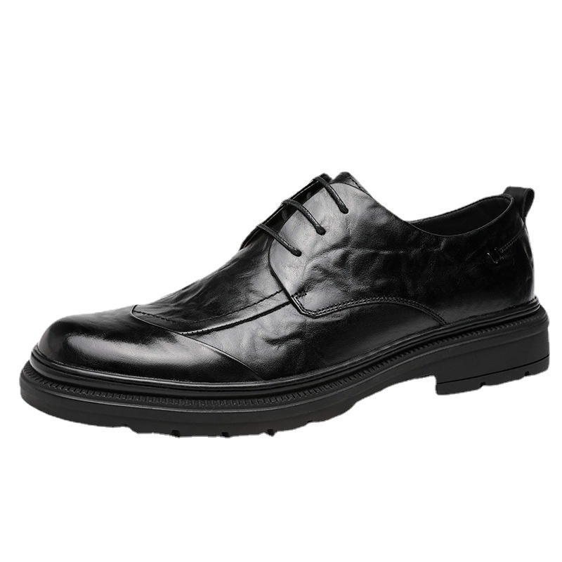 2025 New Leather Shoes Men's Leather Top Layer Cowhide Men's Leather Shoes Business Dress Interior Heightening Derby Shoes Wedding