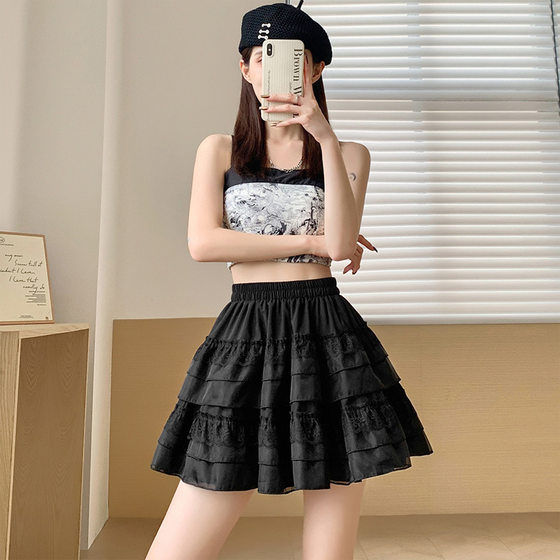 Lace Cake Skirt Women's Summer New Style Skirt Princess Style White Skirt Age-reducing High Waist Elegant Elegant Skirt