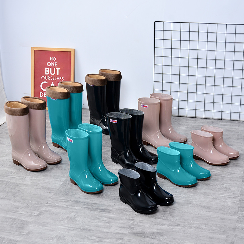 Rain boots women's short tube adult rain boots mid tube non-slip waterproof rubber shoes water boots kitchen high tube Women's Spring and Autumn Water Shoes