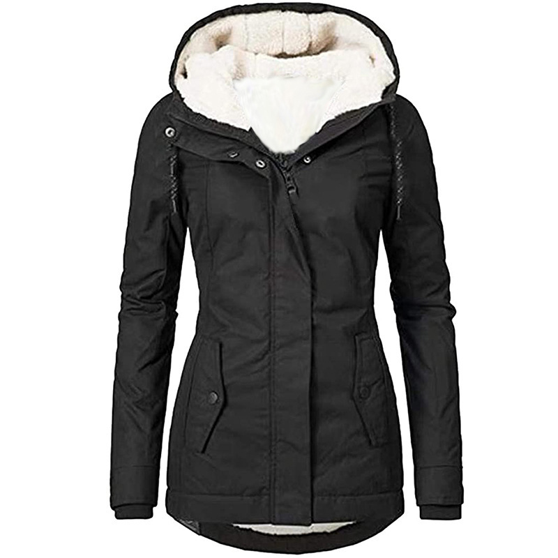 2021 cross-border Europe and the United States wish autumn and winter new women's coat solid color pocket zipper long sleeve velvet coat women