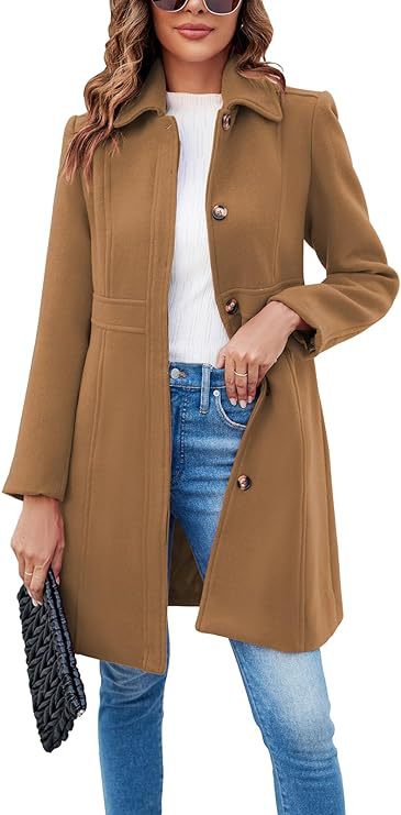 Amazon cross-border new women's elegant single-breasted long-sleeved lapel winter coat pea coat