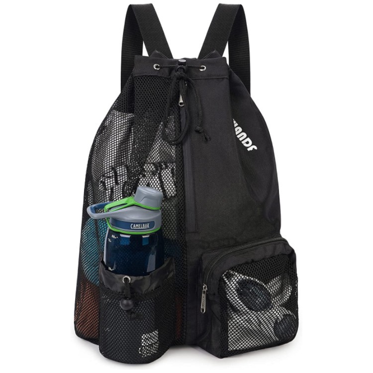 in stock New Swim Bag Mesh Drawstring Backpack with Wet Bag Beach Backpack, Gym & Workout Kit Bag