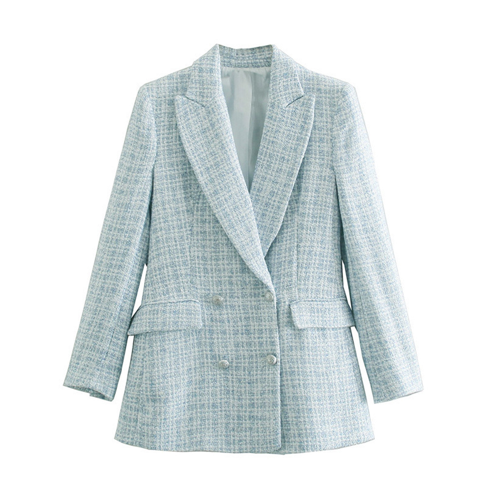 2021 Autumn New Amazon European and American women's wholesale tweed pocket decoration retro long sleeve suit jacket