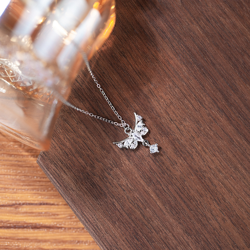 Angel Wings Necklace Women Light Luxury Niche Design Sense Butterfly Tassel Clavicle Chain Stainless Steel Zircon Necklace Chain Wholesale