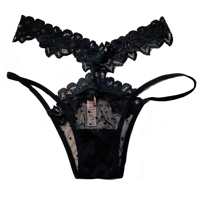 Hot water-soluble flowers, European and American lace underwear, feminine strappy buckle, hollow transparent women's triangle thong