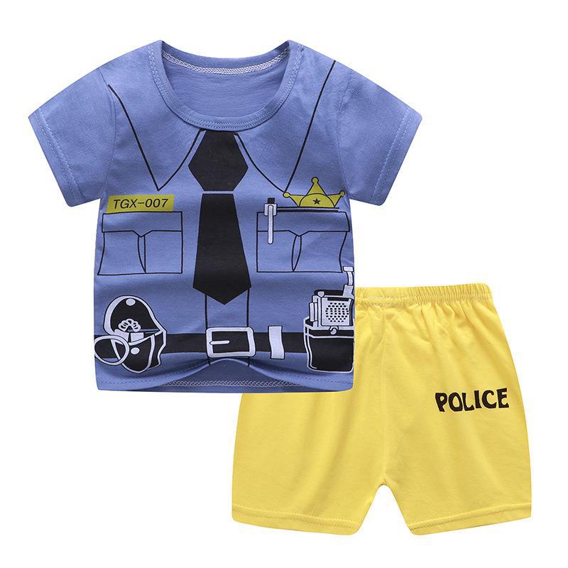 2023 new children's short sleeve T-shirt summer baby boys and girls baby short sleeve shorts set home wholesale