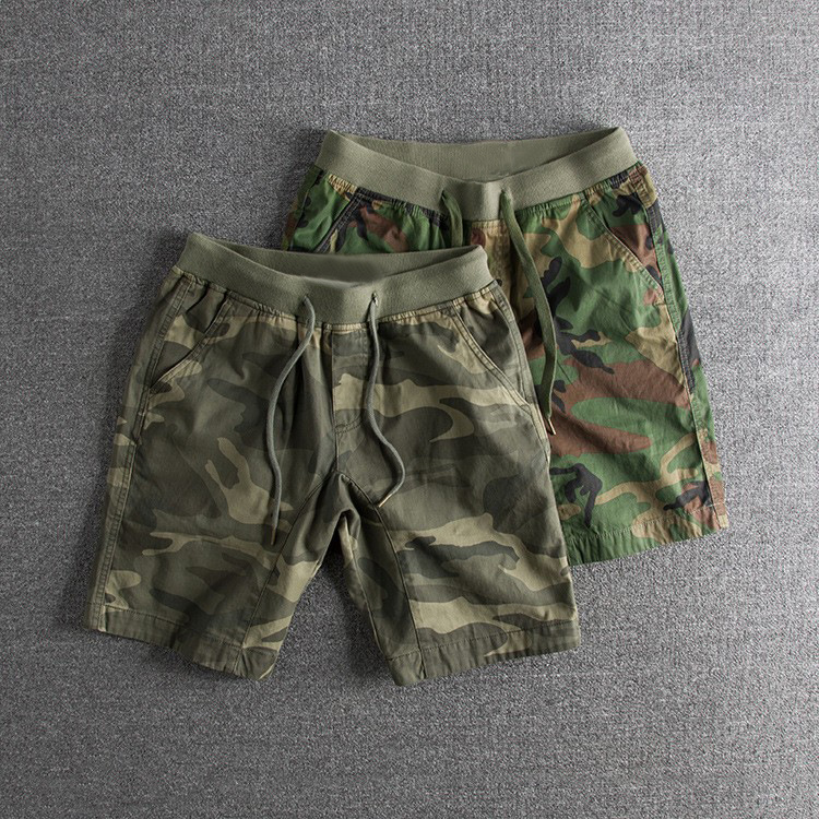 2023 Washed Distressed Cotton Distinctive Camouflage Elastic Waist Summer Foreign trade original order Men's Shorts Casual Pants