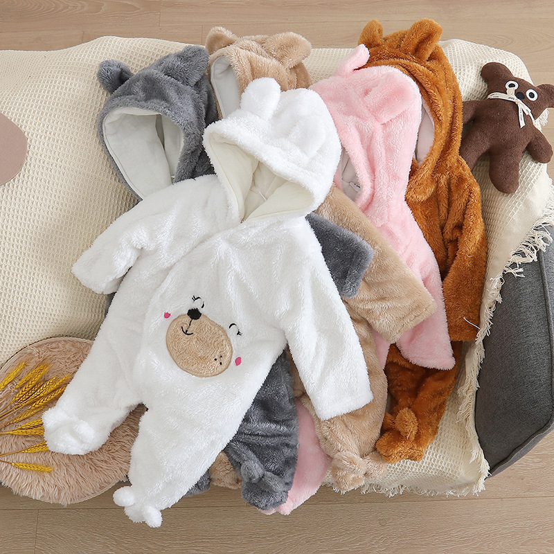 Autumn and Winter Amazon Cross-border Foreign Trade Children's Wear Baby Cartoon Bear Velvet Climbing Wear Thickened Jumpsuit Korean Fashion Edition