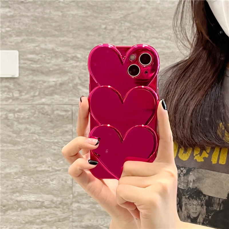 潮牌立體電鍍愛心適用iPhone14pro max手機殼蘋果13pro軟12女15pm