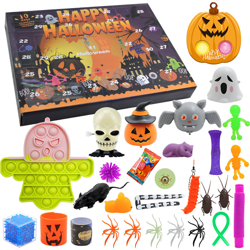 New Halloween Decompression Toy Set Pumpkin Rat-killing Pioneer Bat Bubble Countdown Calendar Blind Box