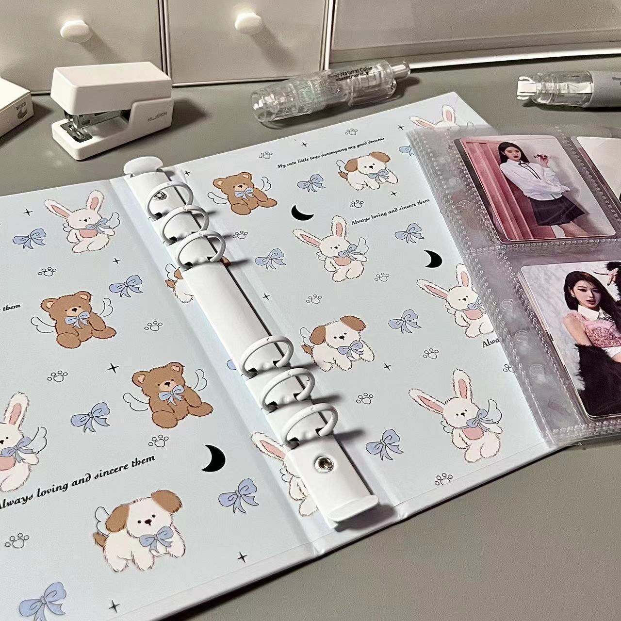 Chanel style Korean style cute bear bear four grid card book A5 advanced photo small card storage book card book Simple