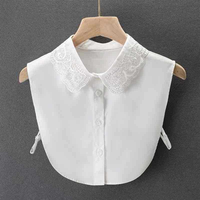 Factory direct sewing drill black and white cotton base pullover collar Joker adult solid color small hollow Korean fake collar