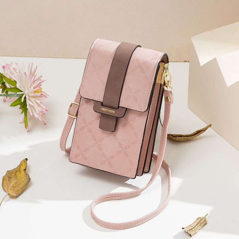 Cross-border Foreign Trade Mobile Phone Bag Women's 2024 European and American Retro Plaid Buckle Vertical Single-shoulder Mobile Phone Bag Buckle Crossbody Bag