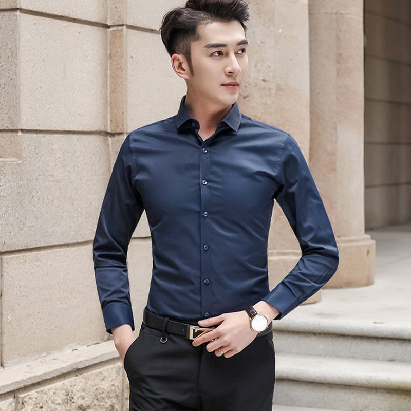 2021 Hong Kong Style Shirt Men's Long-sleeved Slim-fit Non-ironing Business Fashion Brand Youth Fashion Professional Work Top Shirt