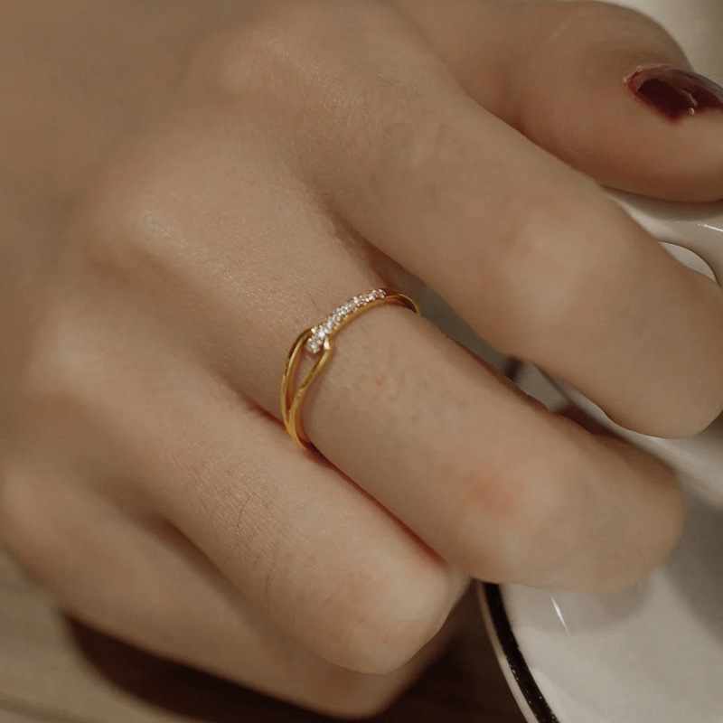 Simple Elegant Cross Ring Women's Light Luxury Rack Diamond Zircon Ring Korean Internet Celebrity Opening Adjustable Diet Ring