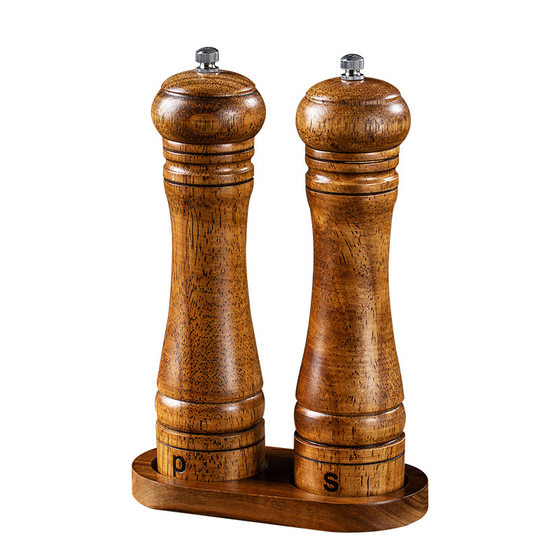 Japanese Pepper Grinder Set Household Solid Wood Antique Manual Grinding Sea Salt Grain Black Pepper Grinding Bottle