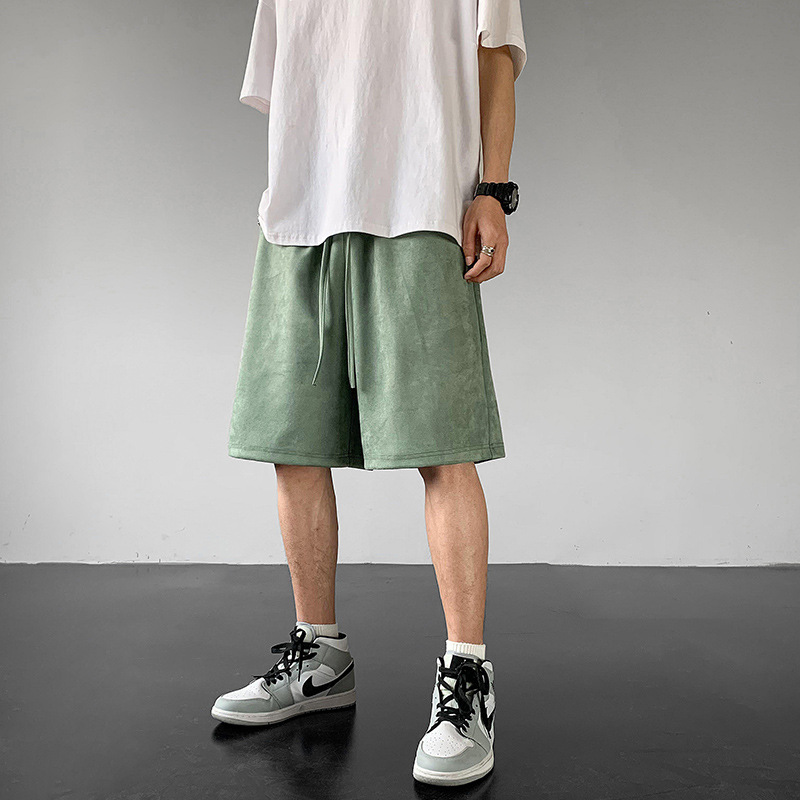 2023 Summer New Suede Shorts Men's High Street Trendy Brand Loose Five-point Pants Men's Sports Solid Color Simple Shorts