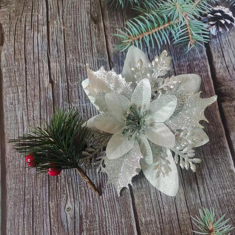 Spot all'ingrosso singolo oro polvere fiore di Natale simulazione fiore albero di Natale ciondolo decorativo fiore corona accessori regali per le feste_voghion.com