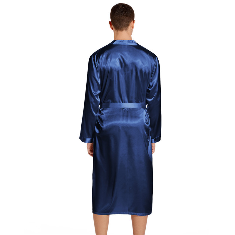 Cross-border High-end Spring and Summer Thin Silk-like European and American Style Household Nightgown plus size Loose Men's Long Bathrobe