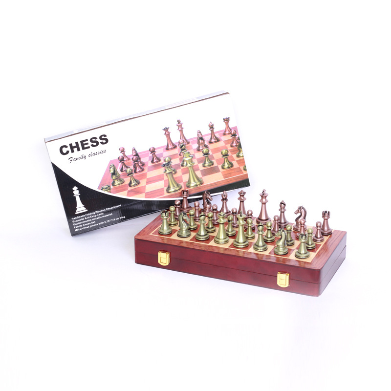 Metal Chess Set Folding Chessboard Beginner Adult Child Large Bronze Chess Piece