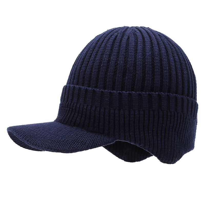 Hat Men's Autumn and Winter Wool Cap Fleece-Lined Thickened Knitted Cap Korean Style Fashionable Ear Protection Cap Cold-proof Warm Cap