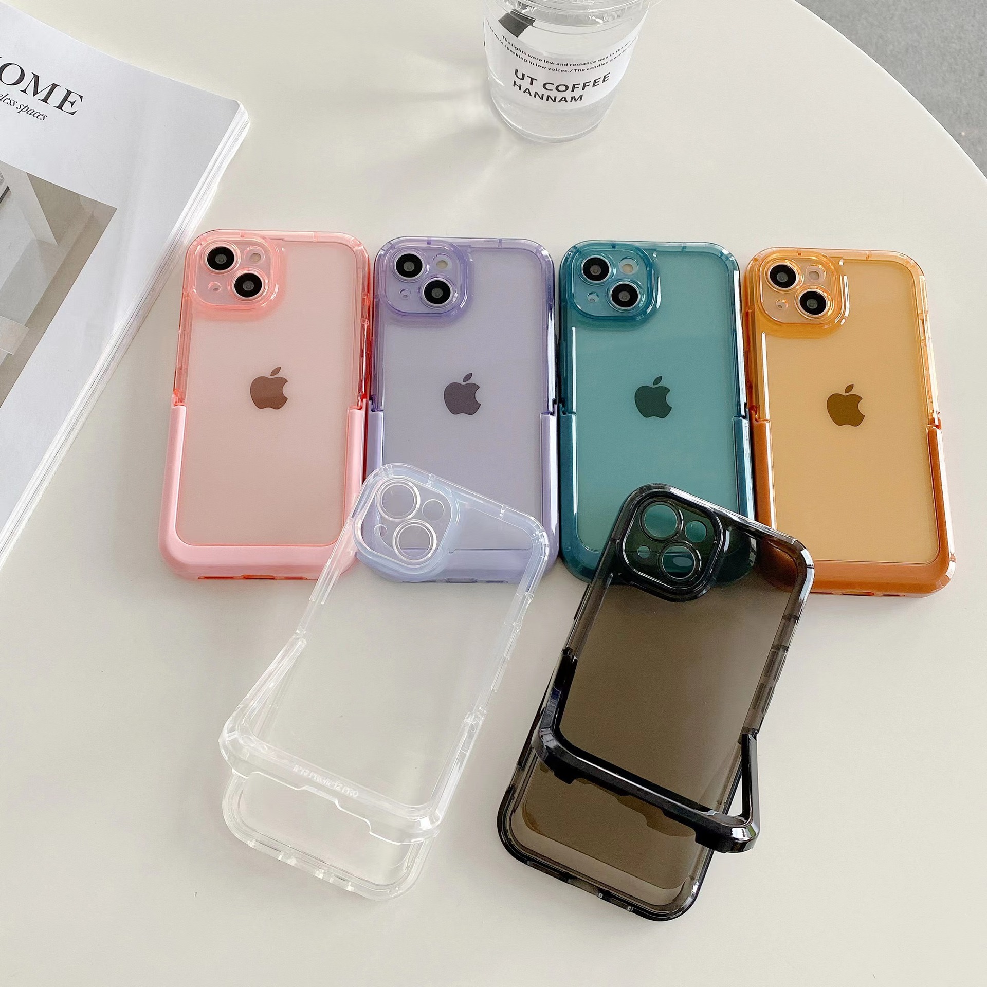 隱形摺疊支架適用iphone15promax透明11蘋果14手機殼簡約全包防摔