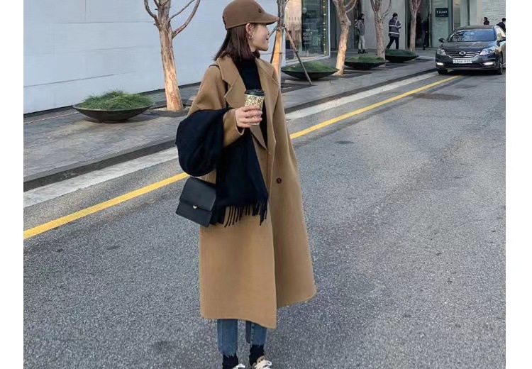 2022 Camel Woolen Coat Women's Mid-length Autumn and Winter Elegant Korean Fashion Double-breasted Woolen Coat Trendy_voghion.com