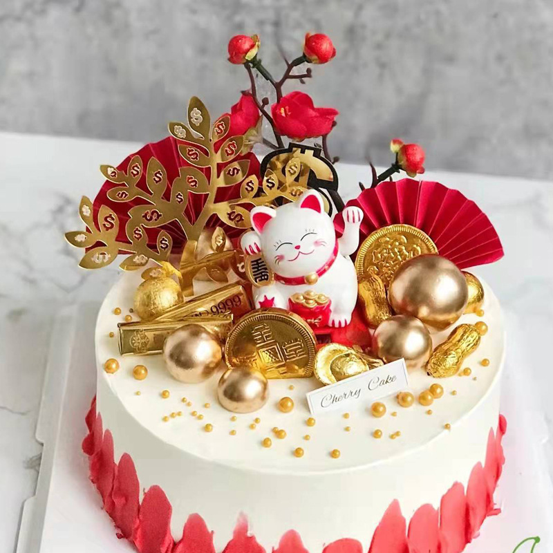 Lucky Cat cake decoration big lucky New Year cute kitten birthday cake baking decorations cross-border exclusive