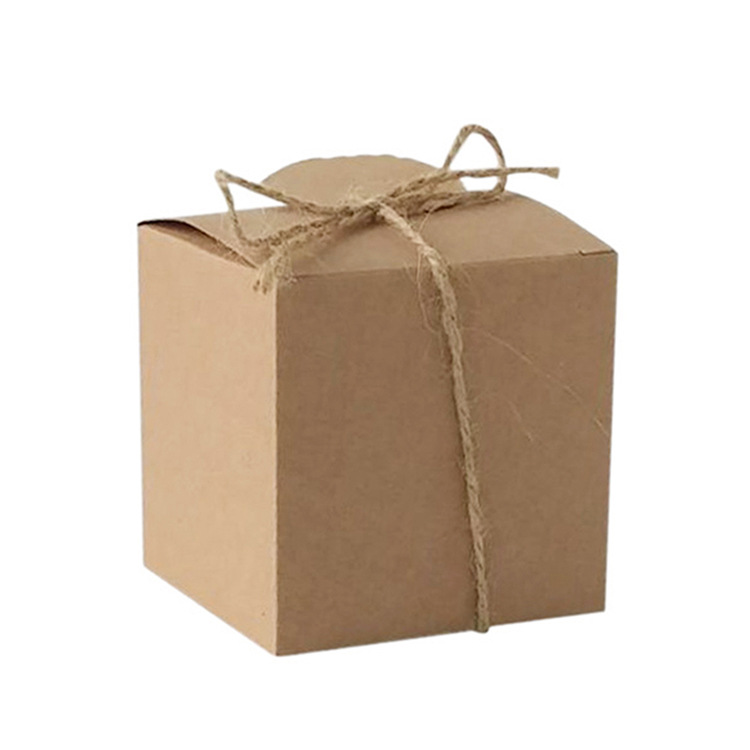 European-style square 7*7*7 years leather paper gift box wedding supplies candy box with hemp rope tag