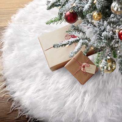 Pure White Long Fur Plush Christmas Tree Skirt Christmas Tree Apron Plush Tree Skirt Christmas Tree Venue Decoration Tree