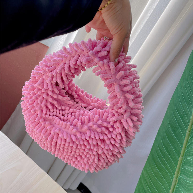 Autumn and winter New mop plush handbag candy color lunch box bag cute fashion cotton candy hand small square bag