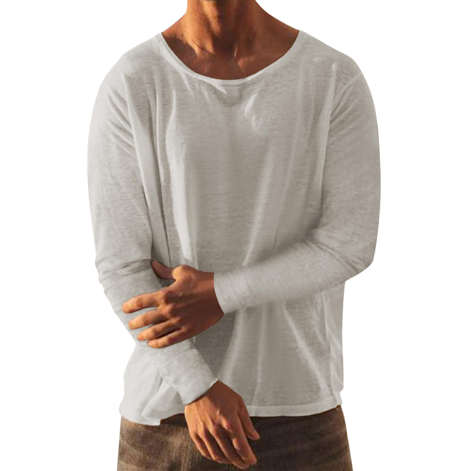 2023 Cross-border New Men's Casual Solid Color Round Neck Long Sleeve T-shirt