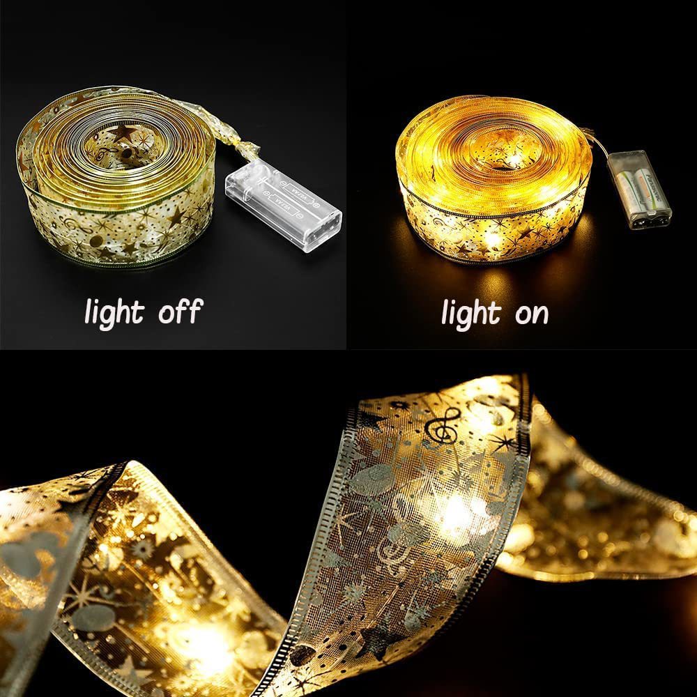 Christmas Ribbon LED Light String Christmas Decorations Christmas Tree Decoration Pendant Gift Bronzing Double Layer Ribbon_voghion.com