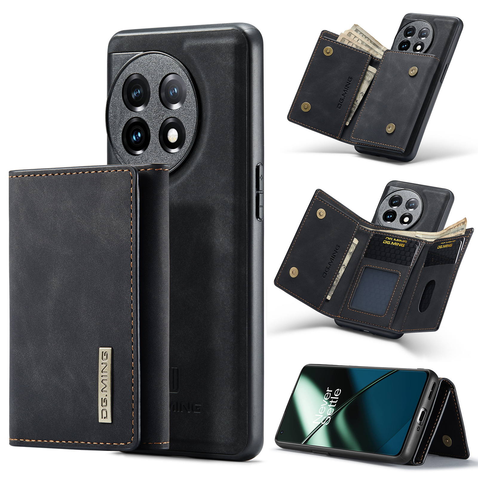 M1 per One Plus 1+11 Custodia protettiva magnetica con portafoglio One Plus 1+10 Pro Custodia in pelle 2 in 1 per telefono diviso_voghion.com