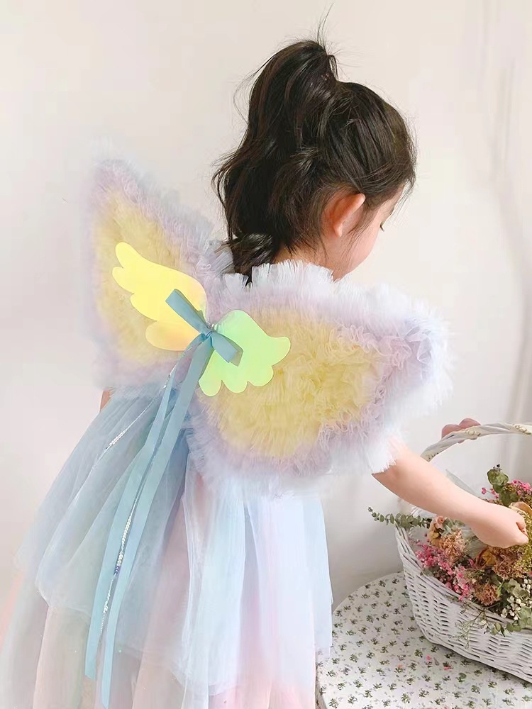 Children's Angel rainbow color wings back decoration large elf bow wings little girl performance dance dress clothing