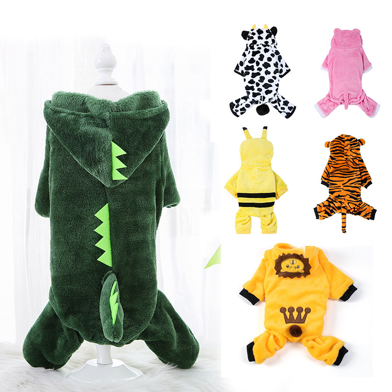 Pet four-legged clothes dog cat autumn and winter warm clothes small dog Tiger clothing supplies dinosaur transformation clothes