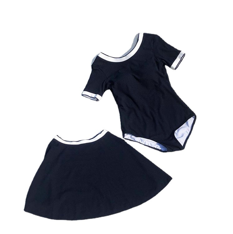 2022ins Japanese Korean net red skirt one-piece swimsuit black small chest two-piece hot spring conservative swimsuit for women