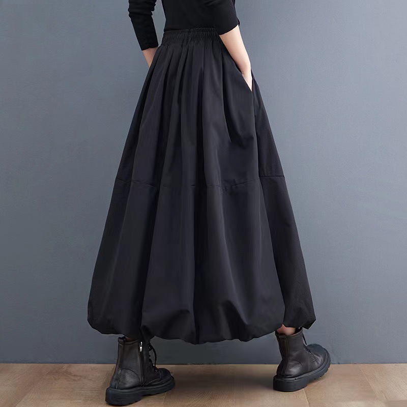 Autumn and Winter new women's clothing chubby girl plus size skirt 200kg loose A- line skirt high waist elastic pettiskirt Black