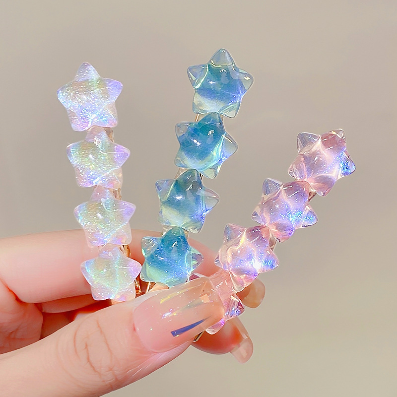 網紅漸變星星髮夾可愛少女心鴨嘴夾劉海夾發卡韓版軟妹邊髮飾