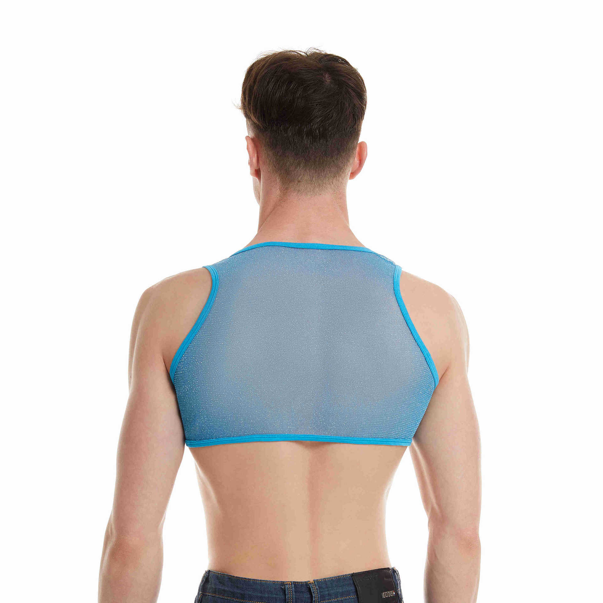 West Coast American hip hop crop top shiny transparent tight sports fitness bottoming vest men