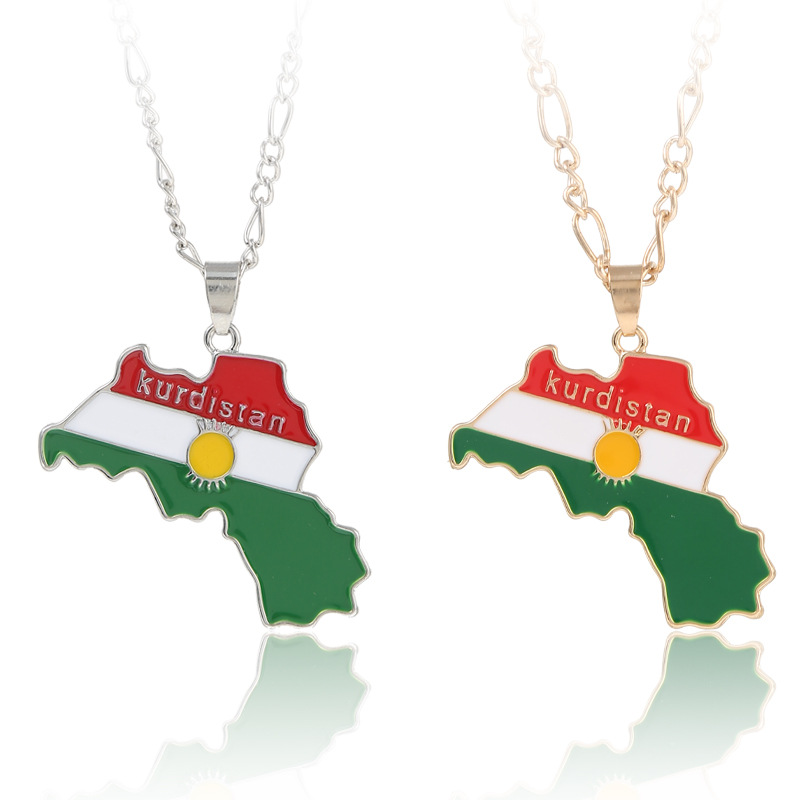 AliExpress Amazon new Kurdistan men's map necklace zinc alloy oil drop geometric map pendant